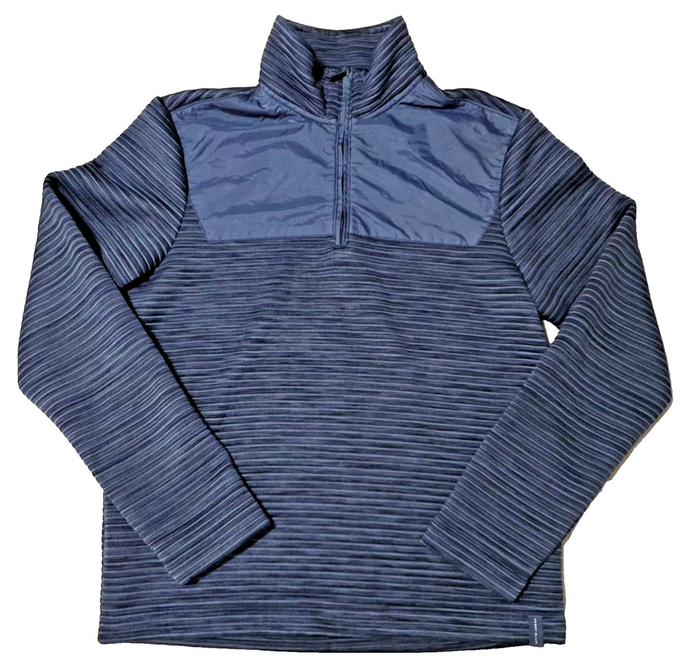 Perry Ellis Men's Small Blue Striped 1/4 Zip Pullover Jacket Nylon Yoke Textured